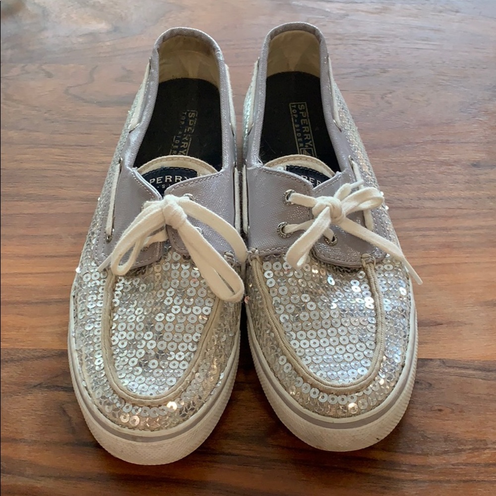Silver Sequined Sperry Topsiders